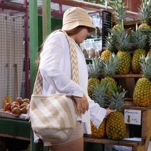Handwoven Boho Tote Bag | Neutral Beige Woven Shoulder Bag